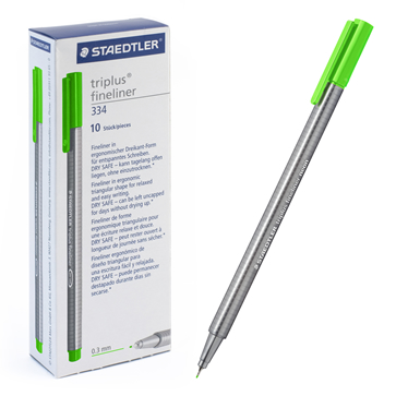 Ручка капиллярная Triplus, трехгранный пластиковый корпус, 0,3 мм, цвет чернил: зеленый (неон)