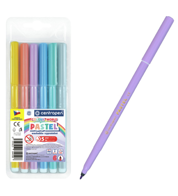 Фломастеры Centropen Colour World Pastel, 6 цветов, блистерная упаковкая