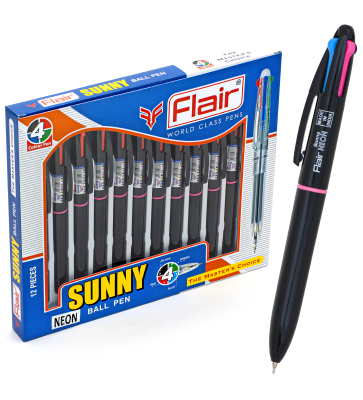 Ручка шариковая автоматическая Sunny neon, пластик, 0,5 мм, 4-х цветная